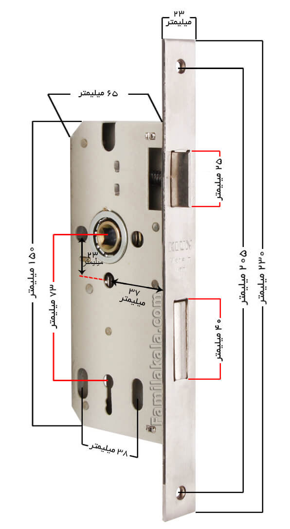 ابعاد قفل درب کلیدی کلون مدل 6/5 سانت